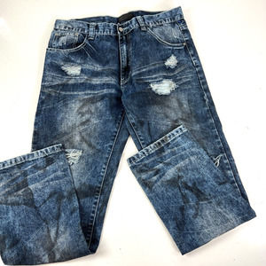 Steve's Jeans Men Blue Denim Distressed‎ Rerular Fit 5 Pockets Cotton 34 X 30